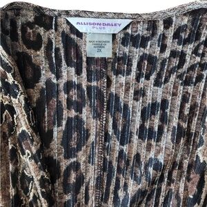 Allison Daley Plus 2X Leopard Print Open Front Cardigan Jacket